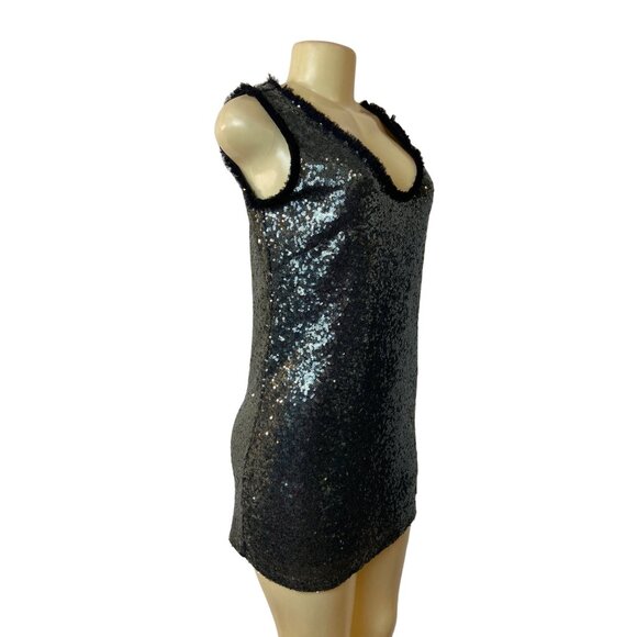Zara Women's Black and Smoke Metallic Sequin Shift Dress Sz XS - Picture 2 of 6